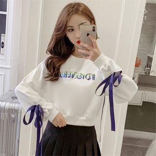 Long-sleeve Lettering Bow Accent Pullover
