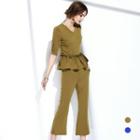 Set: Elbow-sleeve Top + Capri Pants