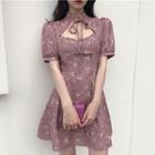 Tie-neckline Floral A-line Shirtdress