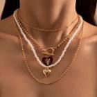 Set Of 4: Chain Necklace + Choker Set Of 4 Pcs - Black & White & Gold - One Size