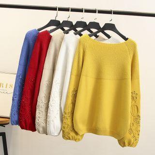 Floral Embroidered Beaded Sweater