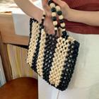 Wooden Bead Two-tone Tote Black - One Size