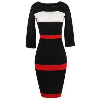 3/4 Sleeve Striped Knit Dress