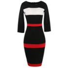 3/4 Sleeve Striped Knit Dress