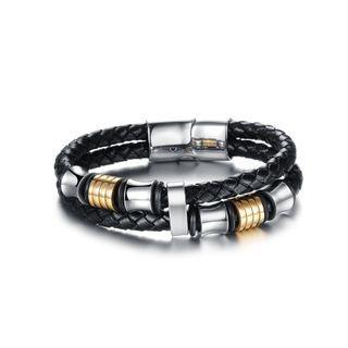 Fashion Personalized Silver Gold Two-tone Geometric 316l Stainless Steel Double-layer Leather Short Bracelet Silver - One Size
