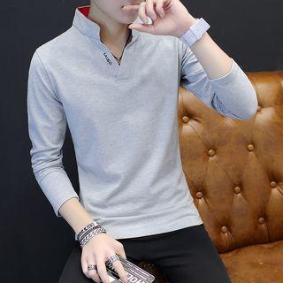 Stand Collar V-neck Long-sleeve T-shirt