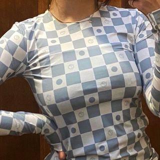 Chessboard Print Long-sleeve Top