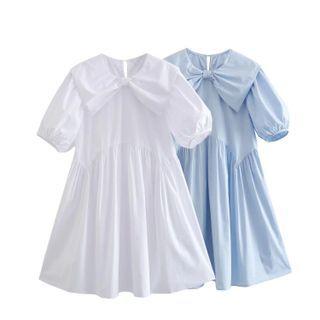 Puff-sleeve Collar Mini Smock Dress