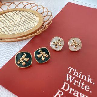 Bow Glaze Square Alloy Earring