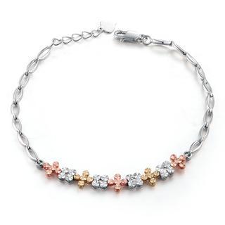14k/585 Tri-color Gold Cross And Clover Bracelet