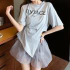 Lettering Zip-side T-shirt / Mesh Mini A-line Skirt / Set