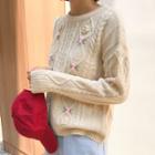 Flower Accent Cable Knit Sweater