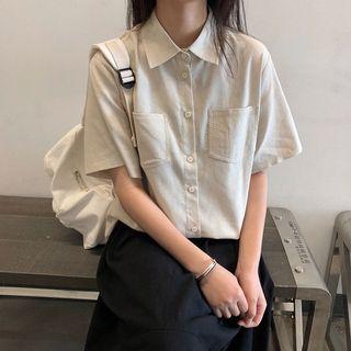 Short-sleeve Plain Shirt As Shown In Figure - One Size