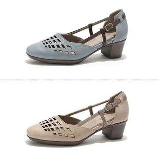 Genuine Leather Cutout-trim Pumps
