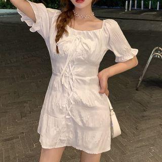 Plain Lace-up Mini A-line Dress