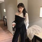 Color Block Long-sleeve Top 9509 - Black & White - One Size