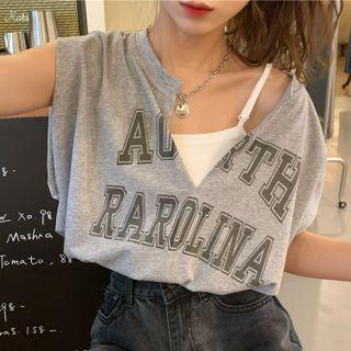 Mock Two Piece Short-sleeve Lettering T-shirt