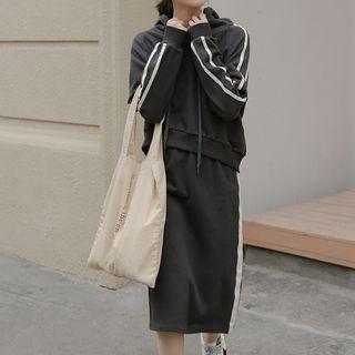 Set: Contrast Trim Hoodie + Midi A-line Skirt