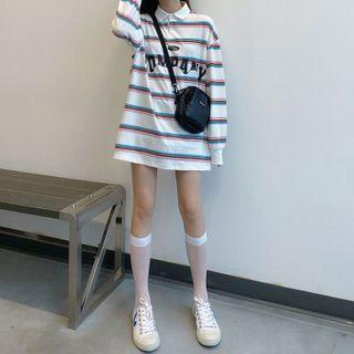 Printed Letter Striped Long-sleeve Top