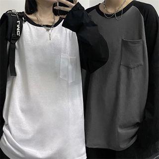 Long-sleeve Color Block Raglan-sleeve T-shirt