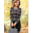 Plaid Long Sleeve Mock Two-piece Dress With Belt
