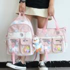 Set: Pvc Panel Two-tone Nylon Backpack + Tote Bag