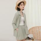 Plain Single-breasted Blazer / Camisole Top / High-waist Wide-leg Shorts / Set