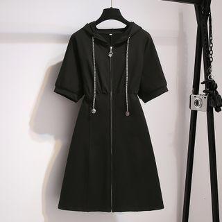 Short-sleeve Zip-up Hoodie Dress