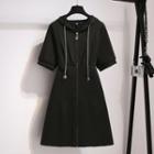 Short-sleeve Zip-up Hoodie Dress