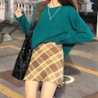 Sweater / Plaid Mini A-line Skirt