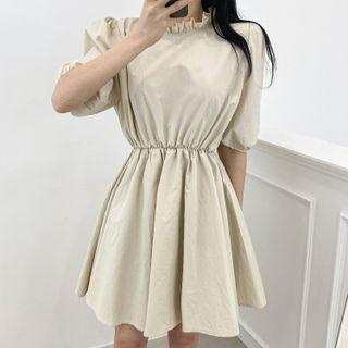 Puff-sleeve Frill Trim Dress