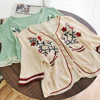 Flower Embroidered V-neck Knit Top