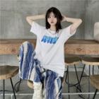 Lettering Short-sleeve T-shirt / Tie-dye Wide-leg Pants