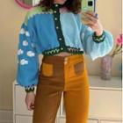 Puff Sleeve Contrast-color Cropped Cardigan
