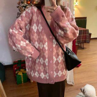 Argyle Cardigan Pink - One Size