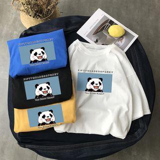 3/4-sleeve Cartoon Panda Print T-shirt