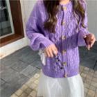 Plain Knit Cardigan Purple - One Size
