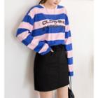 Plus Size Long-sleeve Rugby-stripe T-shirt
