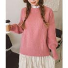 Drop-shoulder Cable-knit Top Pink - One Size
