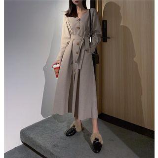 Long-sleeve Midi Coat Dress Almond - One Size