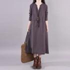 Long-sleeve Drawstring Midi Shift Dress