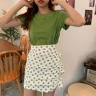 Short-sleeve T-shirt / Polka Dot Ruffle A-line Mini Skirt