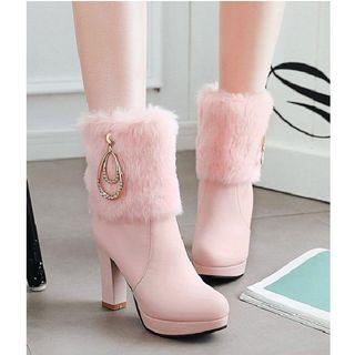 Furry Trim High Heel Short Boots
