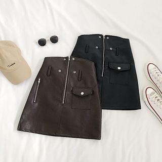 Zip Detail Pocket Detail Mini A-line Skirt