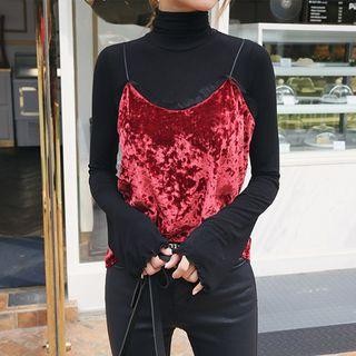 Spaghetti-strap Lace-trim Velvet Top