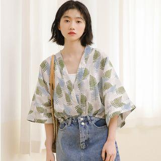 Leaf Print 3/4-sleeve Top / Camisole Top / Set