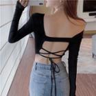 Long-sleeve Open-back Lace Up Top