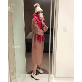 V-neck Boxy Long Fleece Dress