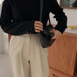 V-neck Wool Blend Knit Top Black - One Size