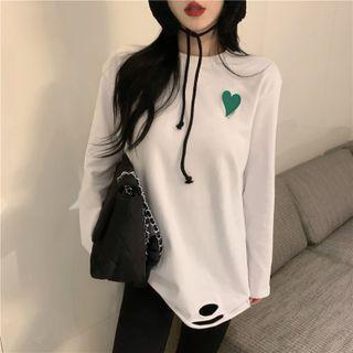 Long Sleeve Heart Print T-shirt White - One Size